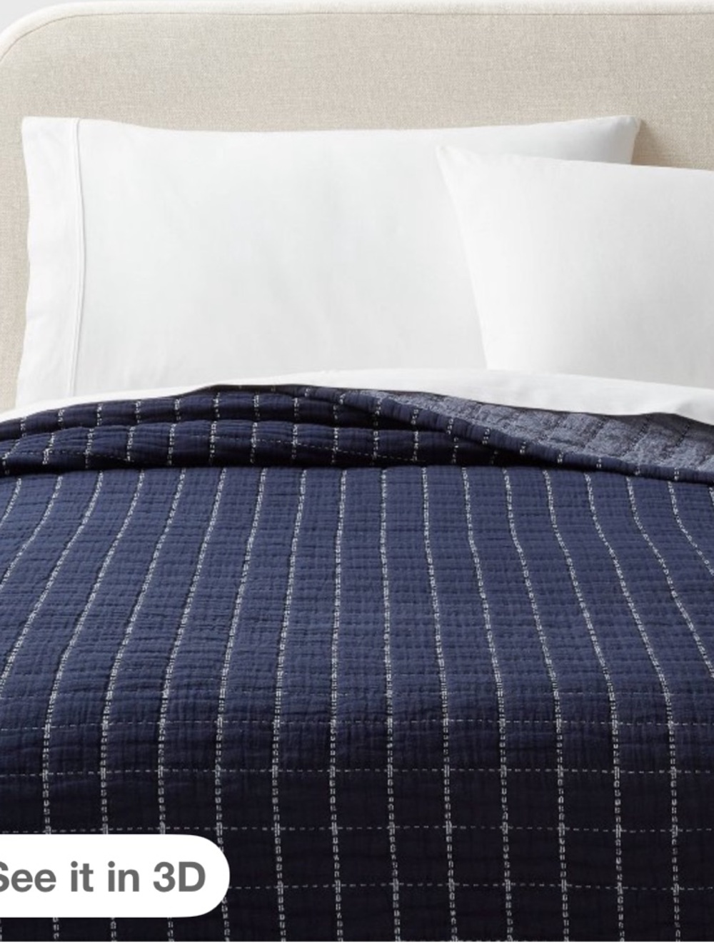 Threshold F/Q Yarn Dyed Crinkle Grid Quilt, Navy Blue/Ivory